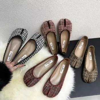 4 цвета женские туфли из клетчатой ткани в полоску Tabi Ninja Flats женские мокасины с разрезным носком ботфорты мокасины женские Лолита Мэри Джейн 5 чёрный