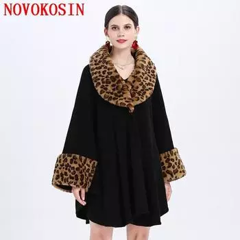4 цвета, женский воротник из искусственного леопардового меха, уличная одежда, зимний толстый теплый кардиган, длинные рукава «летучая мышь», кашемировый плащ, свободное пальто