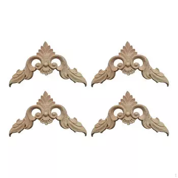 4 деревянные аппликации, угловые накладки, цветочный узор, неокрашенная резьба, резная для 8cmx8cmx0.8cm
