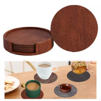 4-дюймовые подставки под напитки, набор из 6 кожаных подставок под стаканы для домашнего декора с держателем для журнального столика brown