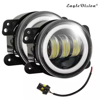 4-дюймовые светодиодные фары Angel Eye Led LED DRL с красными/синими противотуманными фарами, белыми янтарными кольцами Halo DRL для Jeep Wrangler JK TJ Dodge Journey
