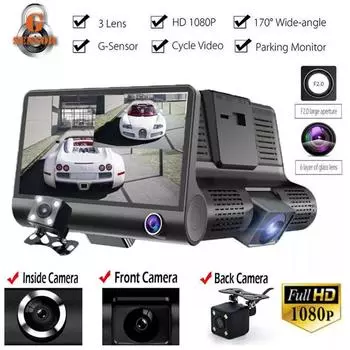 4-дюймовый черный ящик для автомобиля DVR Dashcam Dash Camera Ips HD экран 1080P двойной объектив видеорегистратор передняя + внутренняя камера вид Dash Cam