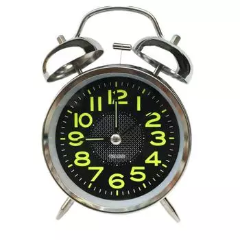 4-дюймовый двойной звонок-будильник с подсветкой, светящимся циферблатом, бесшумные будильники на батарейках для