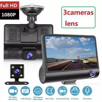 4-дюймовый HD-ночной автомобильный видеорегистратор с видеорегистратором, 4,0-дюймовый видеорегистратор, автоматическая камера, 3 объектива камеры с камерой заднего вида чёрный