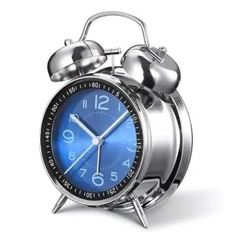 4-дюймовый металлический бесшумный нетикающий прикроватный будильник с двумя колокольчиками, винтажные настольные часы для крепко спящих людей и детей зелёный