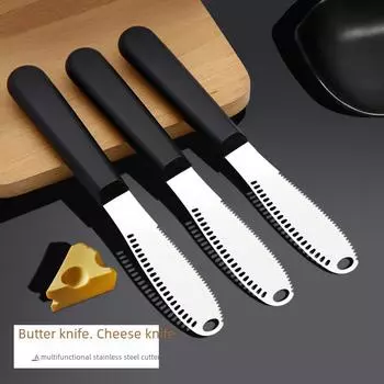 4-дюймовый нож для сыра из нержавеющей стали с зубчатым лезвием и отверстием — идеально подходит для масла, хлеба, джема, пиццы и сыра. 4-Inch Butter Cheese Knife чёрный