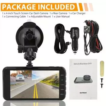 4-дюймовый сенсорный экран с двумя объективами, регистратор для вождения, подключение мобильного телефона, видеорегистратор 1080P HD, 24-часовой мониторинг парковки, WIFI, видеорегистратор Dual lens чёрный