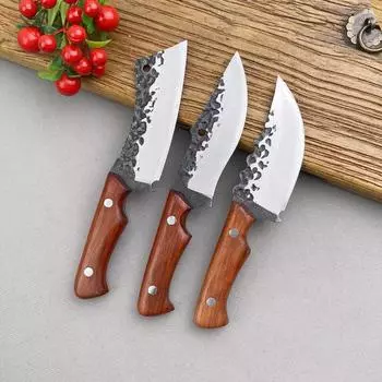 4-дюймовый универсальный нож, кованый нож для разделки мяса, кухонный нож из нержавеющей стали, тесак для мяса, деревянная ручка, нож для приготовления рыбы Size 1