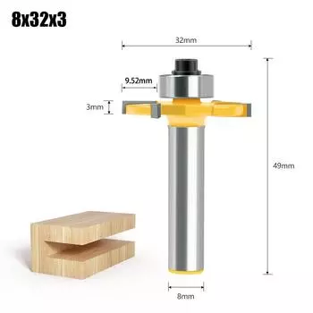 4-Edge Ball T-Knife 8 Handle Woodworking Milling Cutter Slotting Cutter Notch Cutter Alloy Cutter Head Trimming Machine Cutter Head 4-Edge ball T-knife 8 * 32 * 3