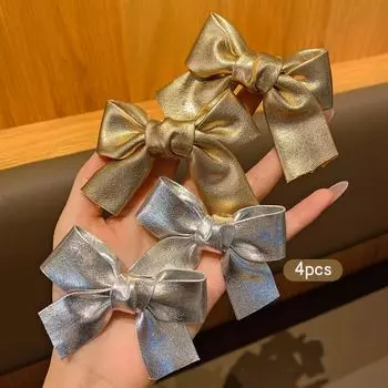 4 gold and silver bow hair clips, Korean style hair accessories suitable for daily use