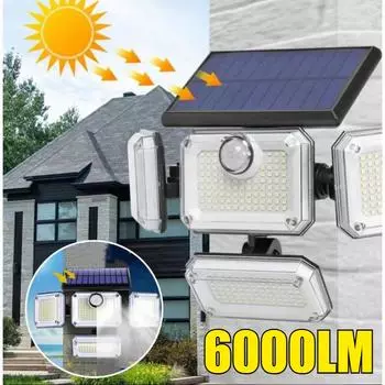 4 головки 333 светодиода Солнечный свет Водонепроницаемый с пультом дистанционного управления 3 режима Датчик движения Безопасность Настенный светильник для наружного освещения патио Split type