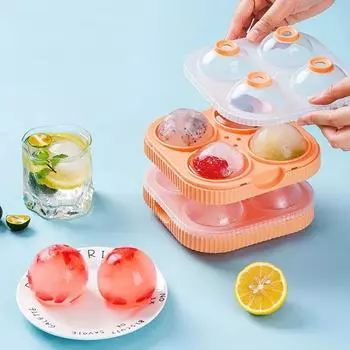 4 Grid Ice Ball Big Maker Molds Whiskey Spherical Moulds Food Grade Silicone Tray Creative Homemade Artifac Kitchen Gadgets белый