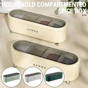 4 Grid Seasoning Box Large Capacity Sealed Spice Jar Multi-Purpose Spice Storage Case Kitchen Accessories For Salt Sugars зелёный