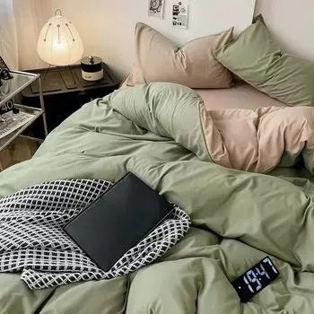 4-х компонентный хлопковый простынь пододеяльник студенческое общежитие хлопковая кровать шапки постельное белье 1.2m аква голубой