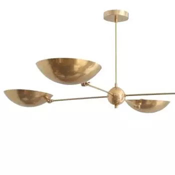 4-х ламповая люстра из необработанной латуни в стиле модерн середины века Sputnik