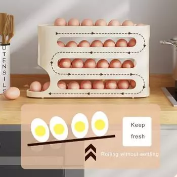 4-х ярусный держатель для яиц, большая емкость, автоматический прокручиваемый держатель для яиц, компактный держатель для яиц белый
