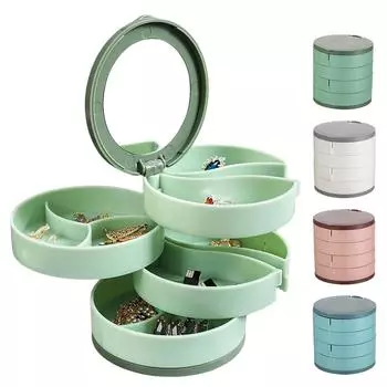 4-х слойный вращающийся ящик для хранения ювелирных изделий, органайзер для ювелирных изделий, 4-х слойный вращающийся ящик для хранения сережек с зеркалом, держатель для колец ожерелья и сережек для путешествий One Size синий