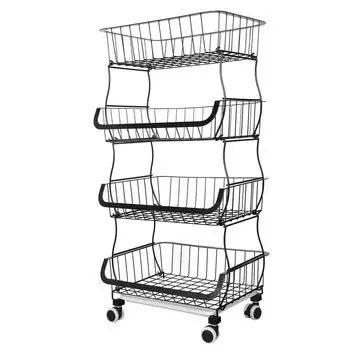 4-х уровневые кухонные тележки на колесах из металла большой емкости для хранения фруктов и овощей, кладовая, хозяйственное помещение 4-Tier чёрный