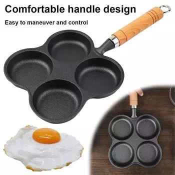 4 Hole Omelet Pan Omelette Skillet Granite Coating Fried Egg Pan Wooden Handle Divided Egg Omelet Pan for Home Kitchen CHINA