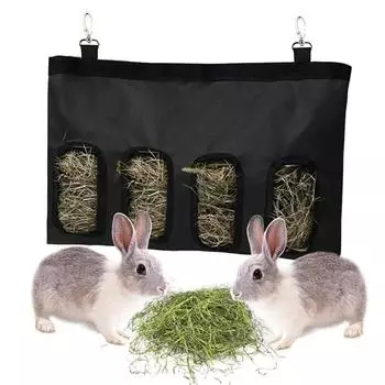 4 holes Hay Bag Hanging Pouch Feeder Holder Feeding Dispenser Container for Rabbit Pig Small Animals Pet Bunny Cage Accessories чёрный