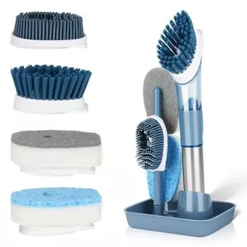 4 In1Кухонная щетка для чистки, инструмент для чистки, ручка из нержавеющей стали, щетка для мытья посуды, бытовые кухонные аксессуары, инструмент, щетка для раковины синий