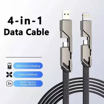 Кабель для быстрой зарядки 4 в 1 100 Вт USB Type C к кабелю USB C для iPhone 15 14 13 Pro Max Apple Huawei Xiaomi PD кабель для мобильного телефона 1.2m