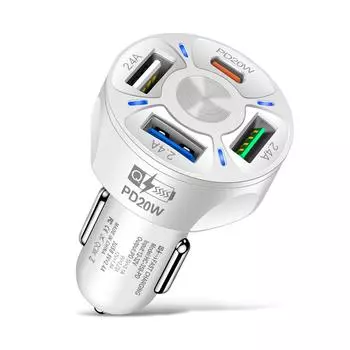 4 in 1 Car Phone Charger Adapter PD20W Type-C 5V/2.4A 3USB 4 Ports Car Fast Charger Auto Phone Charger Replacement for iPhone 14 358 1PD чёрный