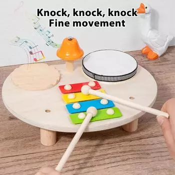 4 в 1 барабанная установка деревянный музыкальный ударный инструмент многофункциональный музыкальный стучащий стол ксилофон разноцветный