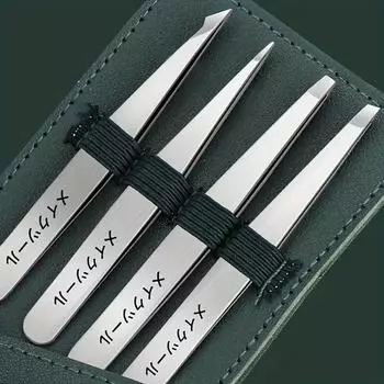 4 In 1 Eyebrow Tweezers Set Stainless Steel Professional Tweezers For Hair Removal, Facial And Eye Makeup Tools With Storage Bag