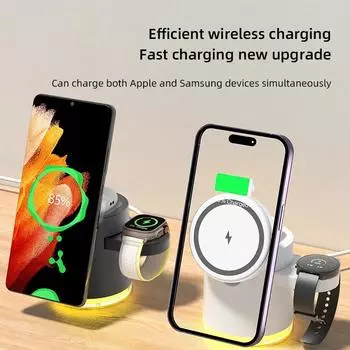 4 в 1 магнитная беспроводная зарядная станция для iPhone 15 14 13 12 11 Pro Apple Watch 8/7 Airpods Pro быстрая зарядная док-станция чёрный