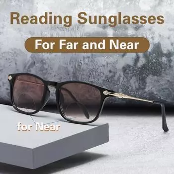 4 in 1 Retro Bifocal Reading Glasses +100 To +400 Anti Blue Light Presbyopia Glasses Far and Near Reading Eyeglasses Dual-purpos +100