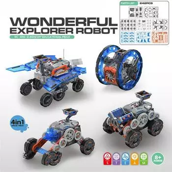 4 In 1 Science and Education Assembly Stunt Car, Intelligent Programming Remote Control Electric Space Fleet Puzzle Building Block