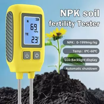 4 in 1 Soil Tester LCD Backlight Soil Fertilizer Nutrient Detector 0-1999mg/kg Soil NPK Temperature Meter for Garden Farm