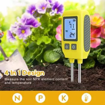4 in 1 Soil Tester LCD Backlight Soil Fertilizer Nutrient Detector 0-1999mg/kg Soil NPK Temperature Meter for Garden Farm