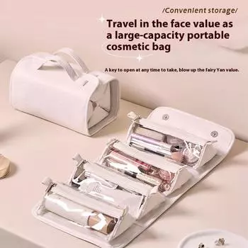 4 In 1 Travel Toiletry Bag 4 Detachable Compartments Hanging Makeup Bag PU Large Capacity Roll Up Cosmetic Bag for Travel молочный белый