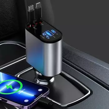 4 in 1 USB USB Charger Socket Telescopic Type C for Apple Car Power Adapter Super Fast Charge Power Outlet Digital Display 86W