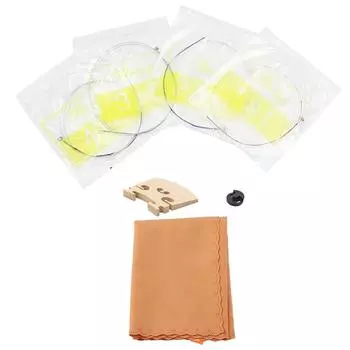 4 in 1 Violin Strings Rubber Mute Maple Wood Bridge Cleaning Cloth Accessories Kit