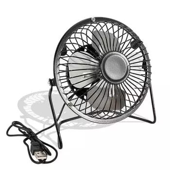 4-inch Black Aluminum Alloy USB Desktop Silent Fan Portable 360 Degree Rotatable Desktop Fan Mini Home Office Travel Camping