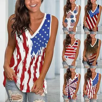 4 июля женские свободные майки с v-образным вырезом, полосатый флаг, жилет без рукавов, майка S жёлтый