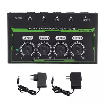 4-канальный малошумящий усилитель для наушников с RGB-подсветкой, стереоразветвитель для наушников для дома и микса EU Plug 100-240V