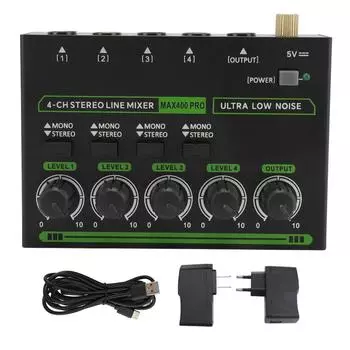 4-канальный микшер 6,35 мм 4 входа 1 выход Профессиональный компактный стерео микшер с RGB подсветкой для студии US Plug