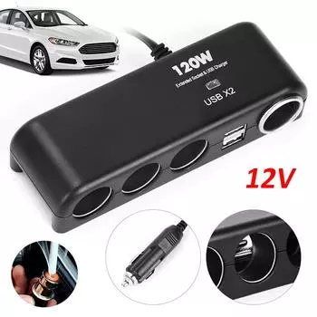 4-канальный многогнездовой автомобильный разветвитель прикуривателя USB-адаптер зарядного устройства 12 В 24 В чёрный