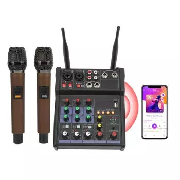 4-канальный профессиональный звуковой микшер Bluetooth USB с двумя беспроводными MP3-пультами управления для Live 16 DSP Dual L Band Equalizer Mixer,