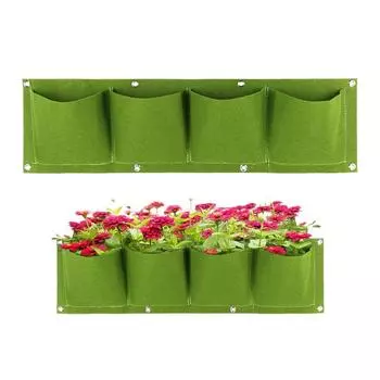 4 кармана, настенные мешки для растений, зеленая настенная сумка, горшок для выращивания цветов, нетканые материалы, живые украшения для балкона