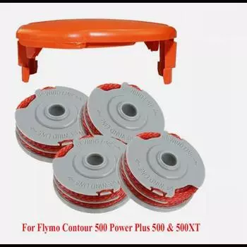4 катушки и леска для триммера для Flymo Contour 500 Power Plus 500 и 500XT cap