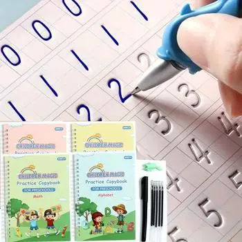 4 книги + 1 ручка + 5 стержней + 1 держатель для ручек, детская тетрадь, детская практическая книга, волшебная книга слов, рабочая тетрадь для дошкольного образования 11-piece set