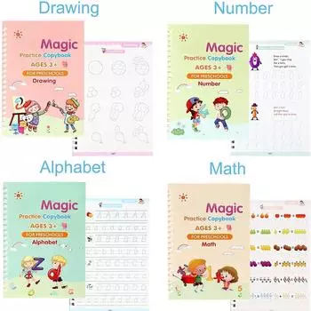 4 книги Pen Magic тетрадь Бесплатная стирающая детская детская наклейка для письма Практика английской тетради для каллиграфии Монтессори подарок