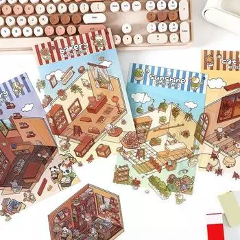 4 комплекта 3D DIY наклейки для сцены дома наклейки для снятия стресса супермаркет кофейня книжный магазин веранда библиотека износостойкие наклейки для поверхности 1 Set