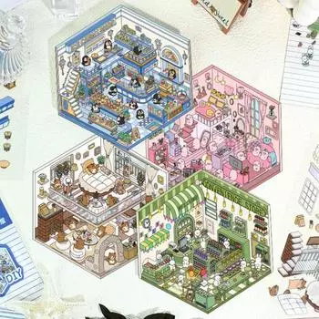 4 комплекта DIY 3D наклейки для дома многоразовые корейские наклейки миниатюрные наклейки для сцен мини-комнатные сцены наклейки своими руками Sets