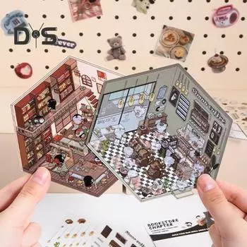 4 комплекта DIY 3D наклейки для дома с пинцетом Создайте свою собственную мини-комнату, сцену для супермаркета, кафе, ресторана, книжного магазина, наклейки для взрослых и детей, стресс B